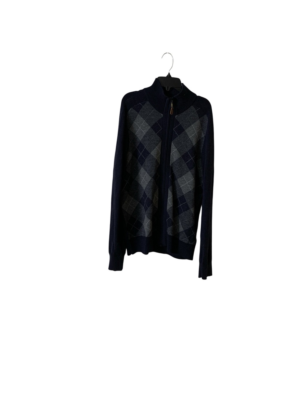 Banana Republic Navy and Gray Argyle Zip-Up Sweater 100% wool
